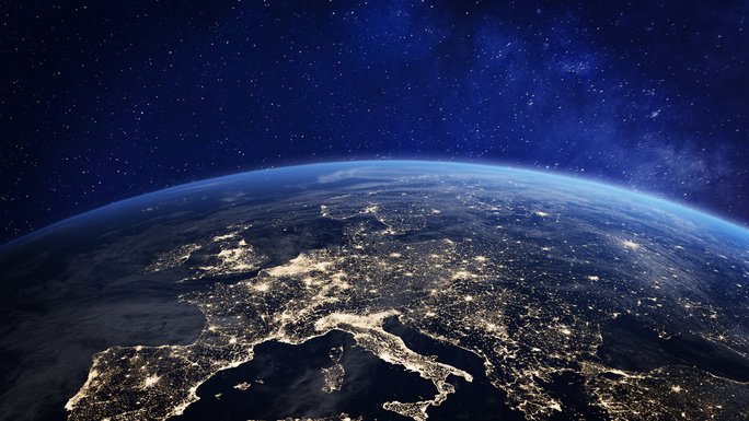 A look form space to earth above europe.